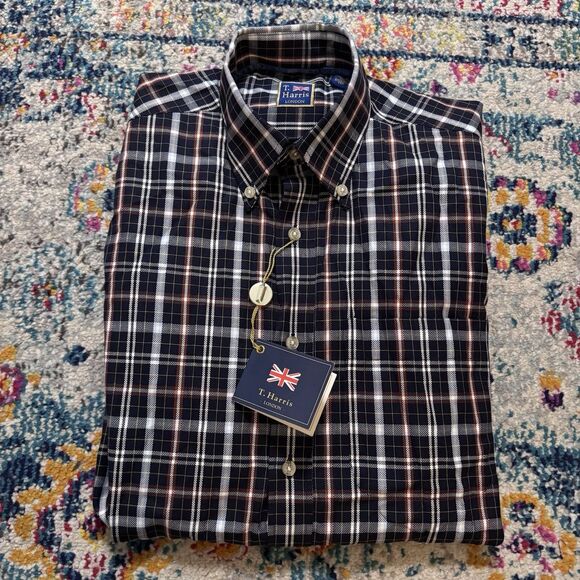 NWT T.Harris London Men's Plaid 100% Cotton Button Down Shirt Size Small - Picture 9 of 9